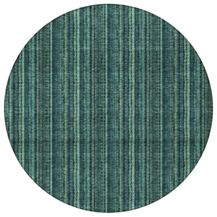 8' Teal Blue Aqua And Mint Green Round Striped Washable Indoor Outdoor Area Rug