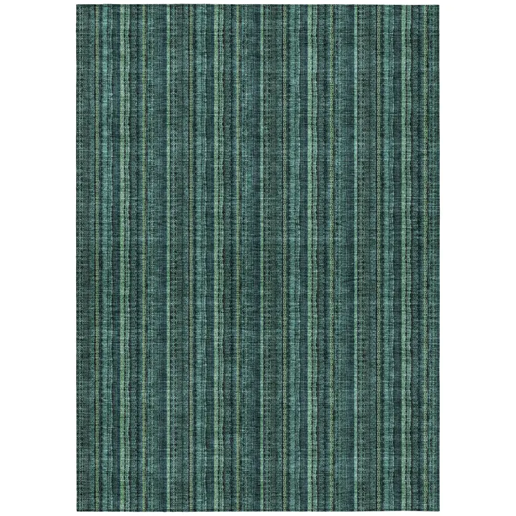 8' X 10' Teal Blue Aqua And Mint Green Striped Washable Indoor Outdoor Area Rug