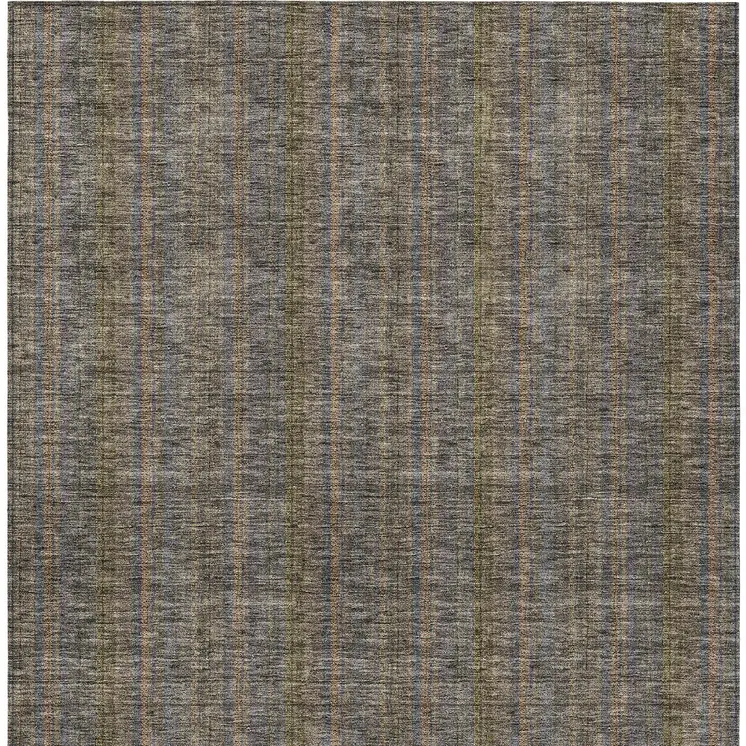 3' X 5' Taupe Denim Blue And Olive Green Striped Washable Indoor Outdoor Area Rug