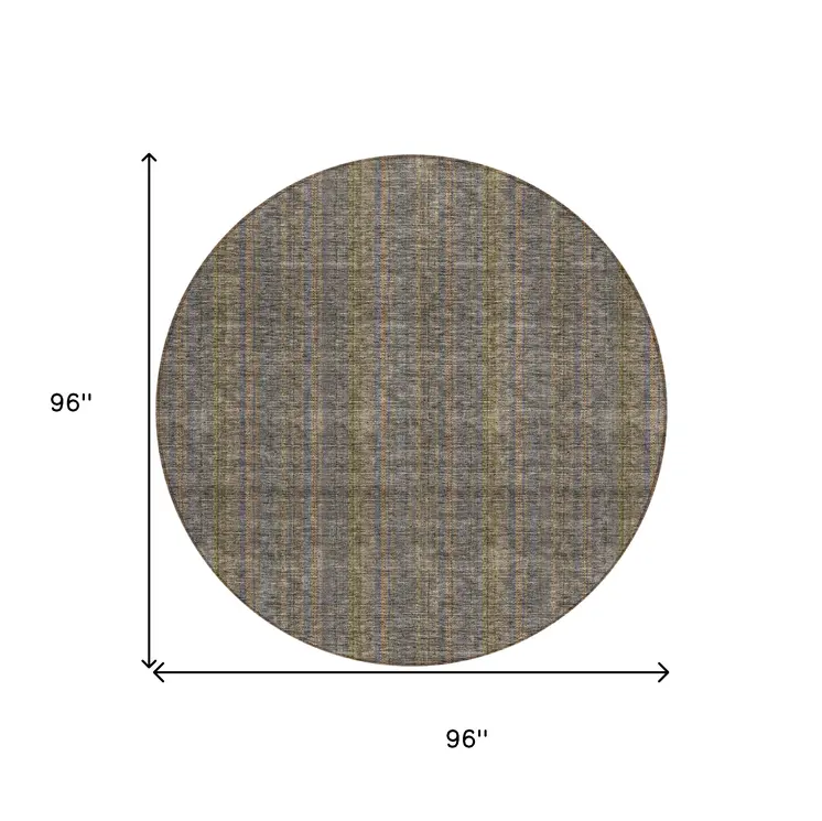 8' Taupe Denim Blue And Olive Green Round Striped Washable Indoor Outdoor Area Rug