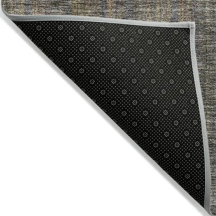 8' X 10' Taupe Denim Blue And Olive Green Striped Washable Indoor Outdoor Area Rug