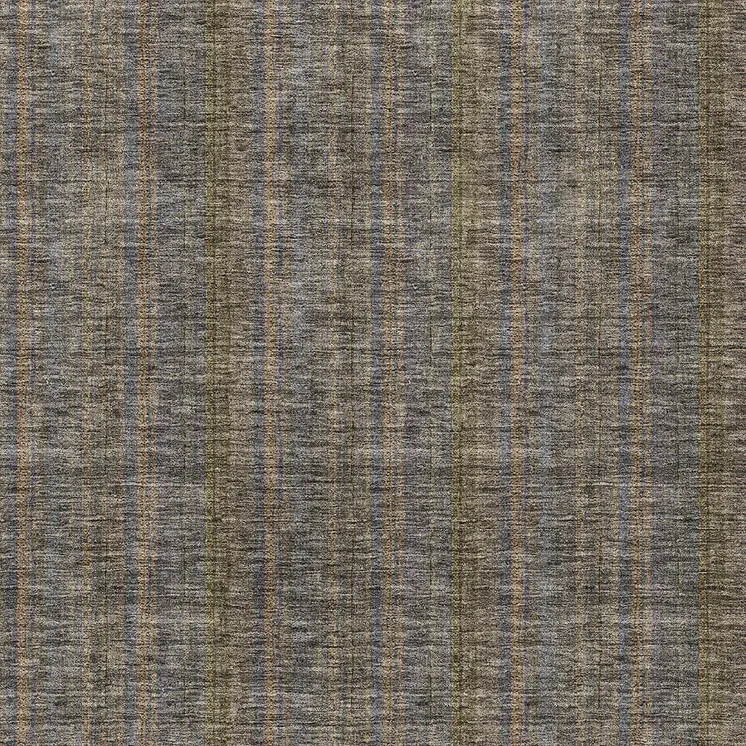 8' X 10' Taupe Denim Blue And Olive Green Striped Washable Indoor Outdoor Area Rug