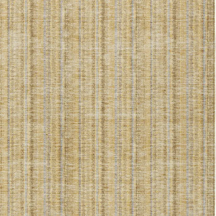 5' X 8' Wheat Gold And Gray Striped Washable Indoor Outdoor Area Rug