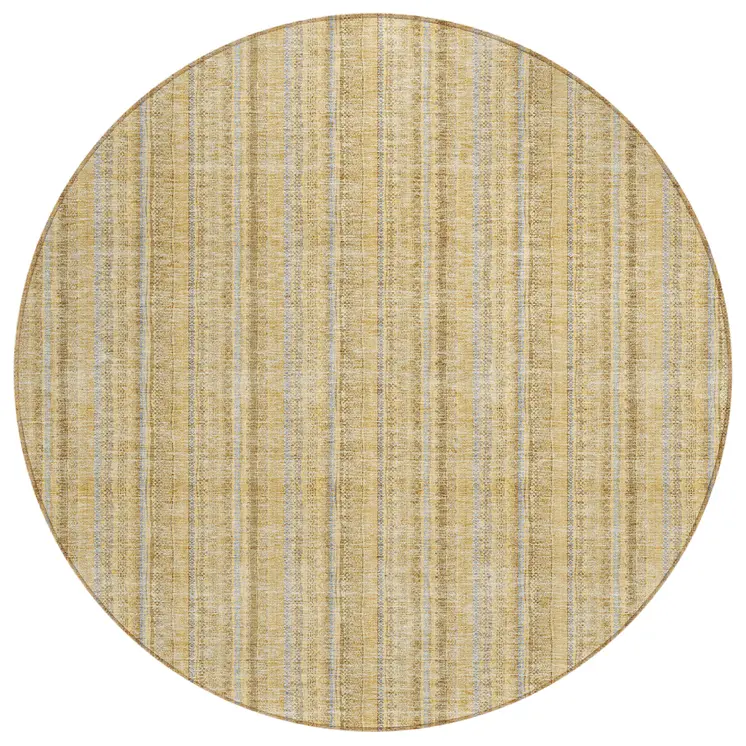 8' Wheat Gold And Gray Round Striped Washable Indoor Outdoor Area Rug
