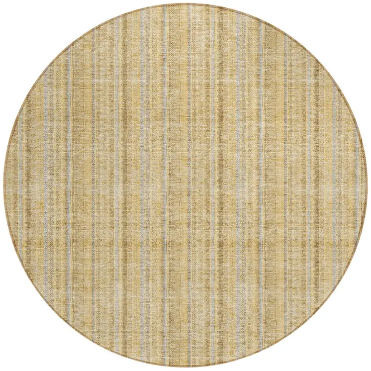 8' Wheat Gold And Gray Round Striped Washable Indoor Outdoor Area Rug
