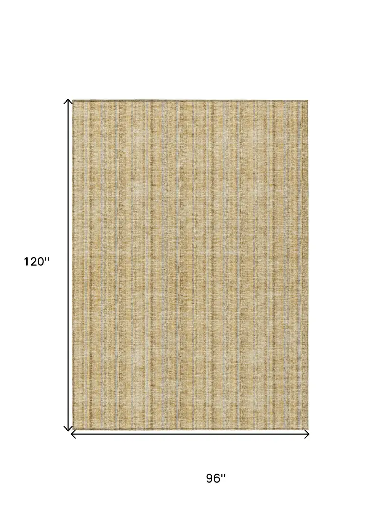 8' X 10' Wheat Gold And Gray Striped Washable Indoor Outdoor Area Rug