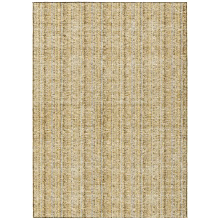8' X 10' Wheat Gold And Gray Striped Washable Indoor Outdoor Area Rug