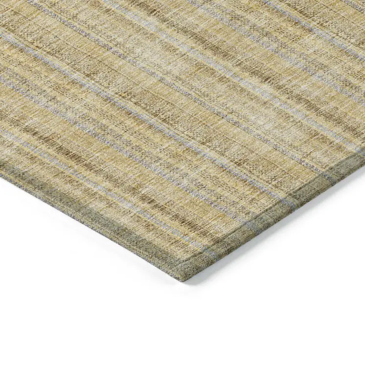 8' X 10' Wheat Gold And Gray Striped Washable Indoor Outdoor Area Rug