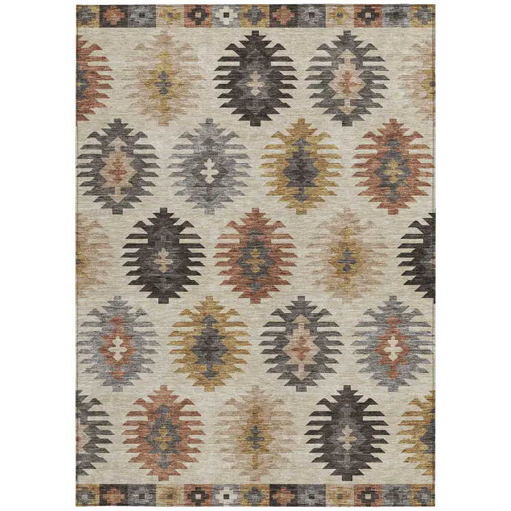 3' X 5' Beige Copper And Gray Southwestern Washable Indoor Outdoor Area Rug