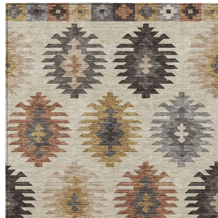 5' X 8' Beige Copper And Gray Southwestern Washable Indoor Outdoor Area Rug