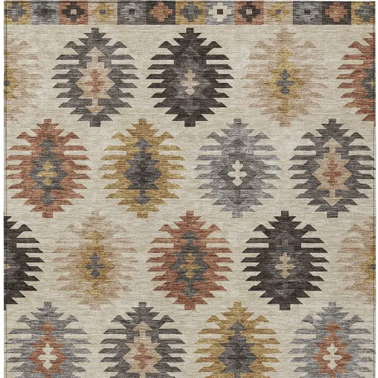 10' X 14' Beige Copper And Gray Southwestern Washable Indoor Outdoor Area Rug