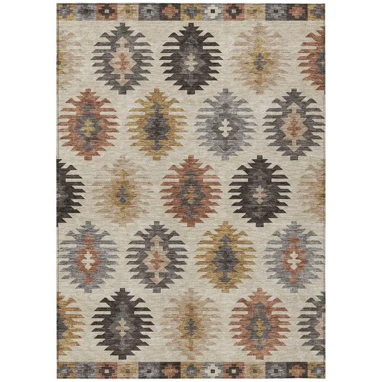 10' X 14' Beige Copper And Gray Southwestern Washable Indoor Outdoor Area Rug