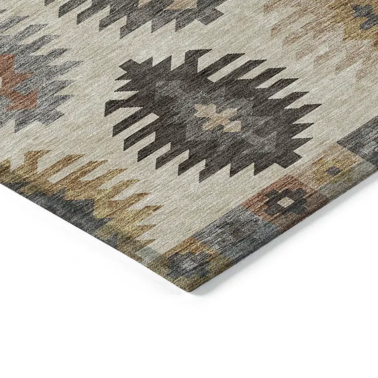 10' X 14' Beige Copper And Gray Southwestern Washable Indoor Outdoor Area Rug