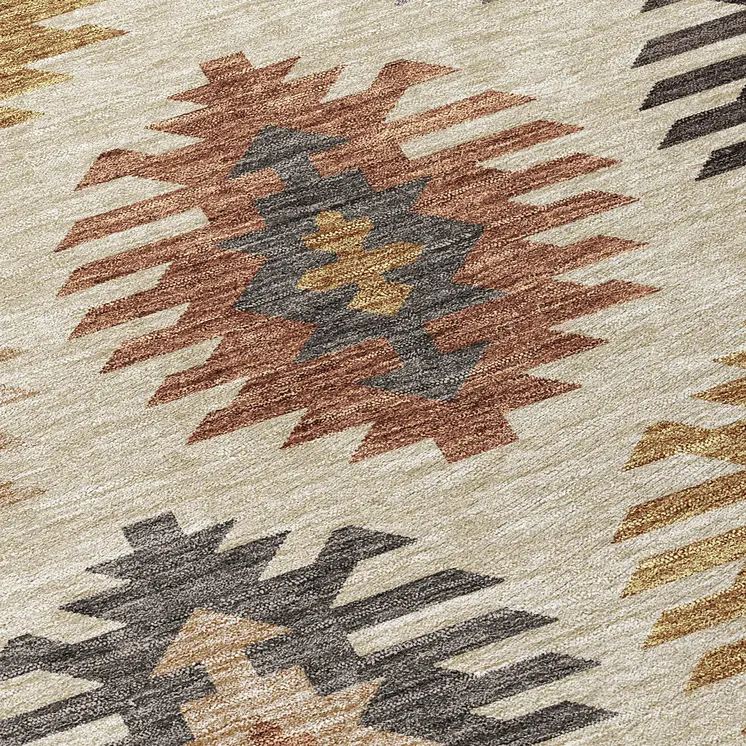 10' X 14' Beige Copper And Gray Southwestern Washable Indoor Outdoor Area Rug