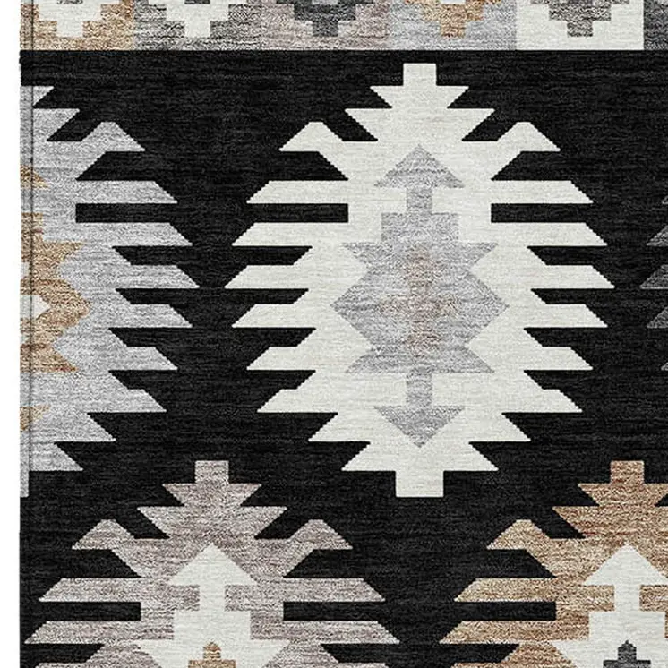 10' X 14' Black Ivory And Taupe Southwestern Washable Indoor Outdoor Area Rug
