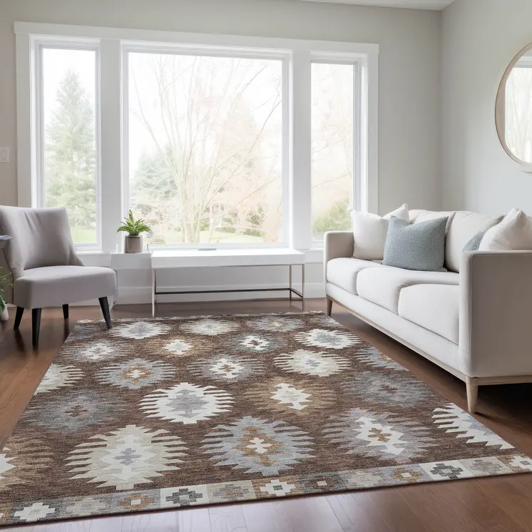 10' X 14' Brown Ivory And Taupe Southwestern Washable Indoor Outdoor Area Rug