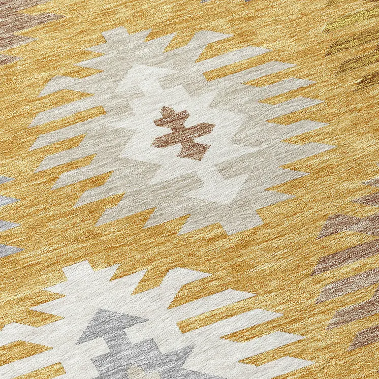 10' X 14' Gold Ivory And Taupe Southwestern Washable Indoor Outdoor Area Rug