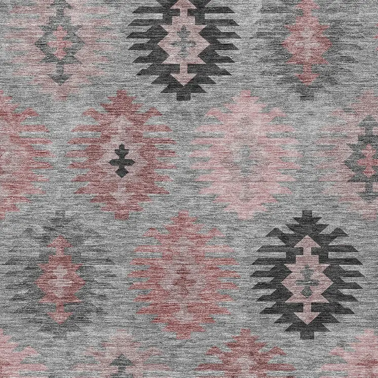 5' X 8' Gray Mauve And Charcoal Southwestern Washable Indoor Outdoor Area Rug