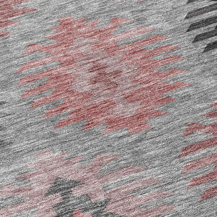 8' Gray Mauve And Charcoal Round Southwestern Washable Indoor Outdoor Area Rug
