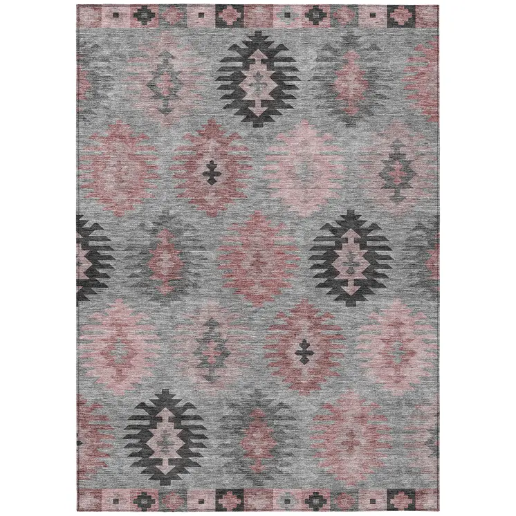 9' X 12' Gray Mauve And Charcoal Southwestern Washable Indoor Outdoor Area Rug