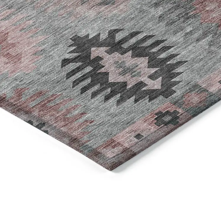 9' X 12' Gray Mauve And Charcoal Southwestern Washable Indoor Outdoor Area Rug
