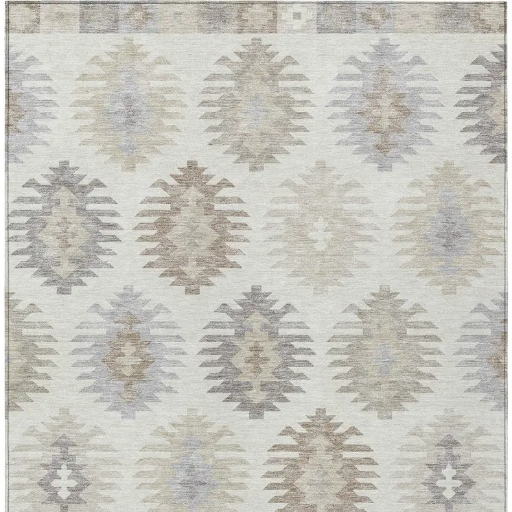 10' X 14' Ivory Khaki And Gray Southwestern Washable Indoor Outdoor Area Rug