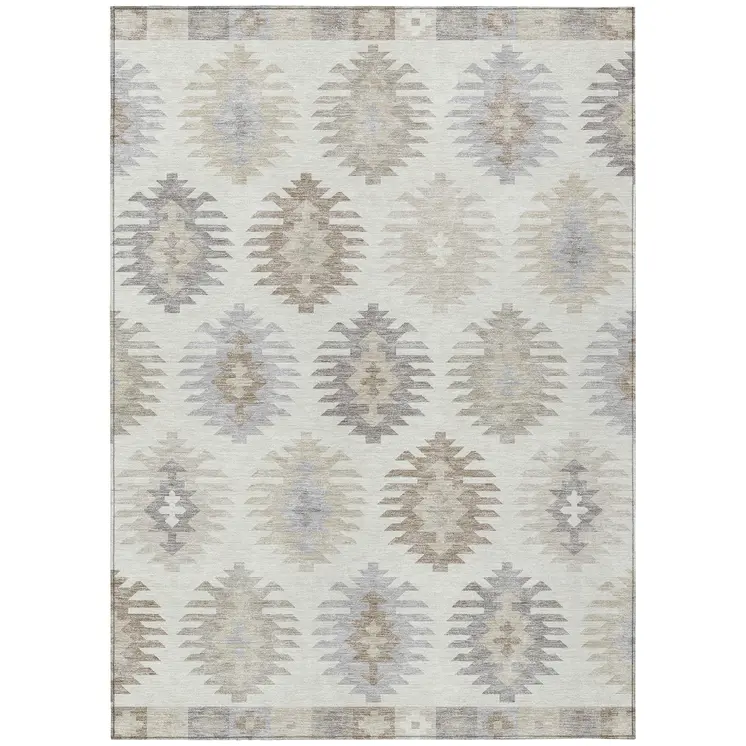10' X 14' Ivory Khaki And Gray Southwestern Washable Indoor Outdoor Area Rug