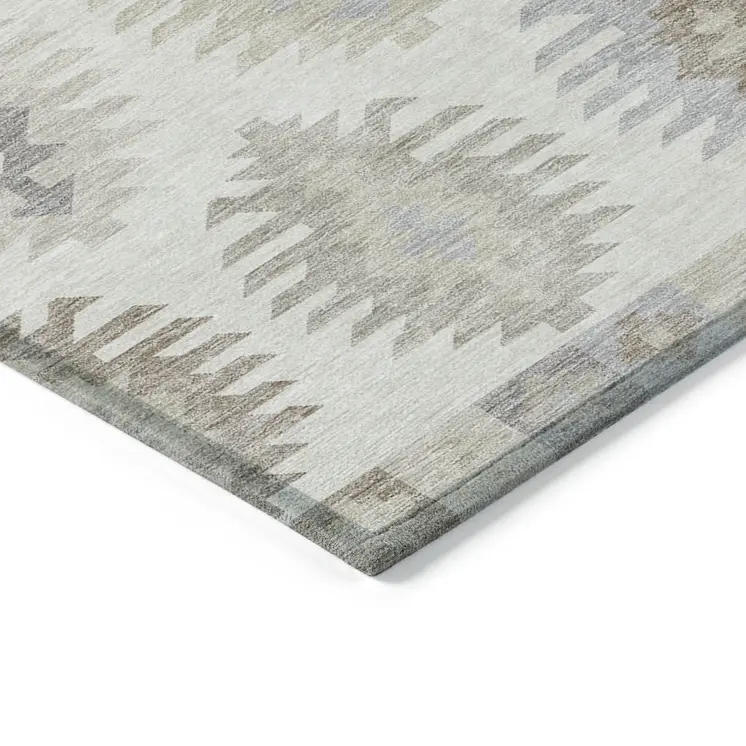 10' X 14' Ivory Khaki And Gray Southwestern Washable Indoor Outdoor Area Rug