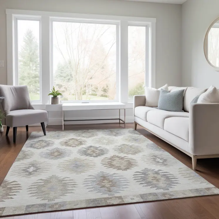 10' X 14' Ivory Khaki And Gray Southwestern Washable Indoor Outdoor Area Rug