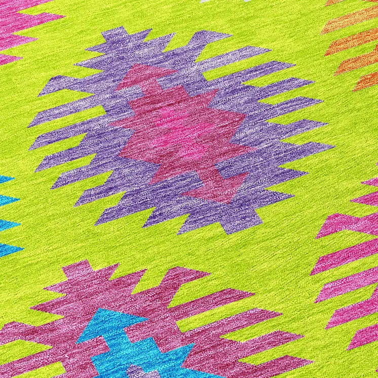 10' X 14' Lime Green Pink And Purple Southwestern Washable Indoor Outdoor Area Rug
