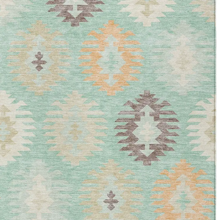 5' X 8' Mint Green Taupe And Peach Southwestern Washable Indoor Outdoor Area Rug