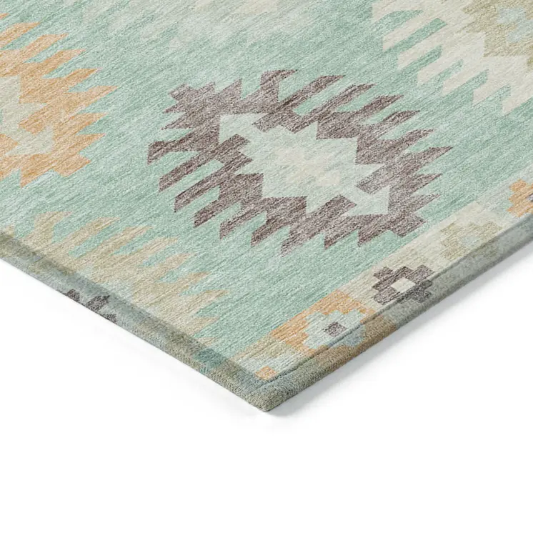 10' X 14' Mint Green Taupe And Peach Southwestern Washable Indoor Outdoor Area Rug