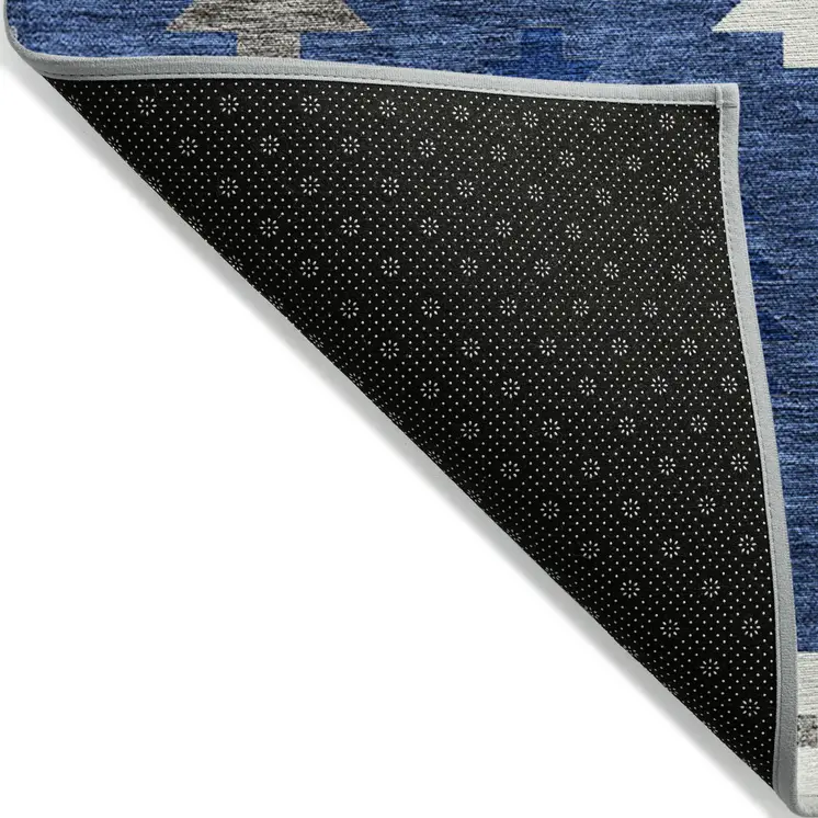 3' X 5' Navy Blue Ivory And Gray Southwestern Washable Indoor Outdoor Area Rug