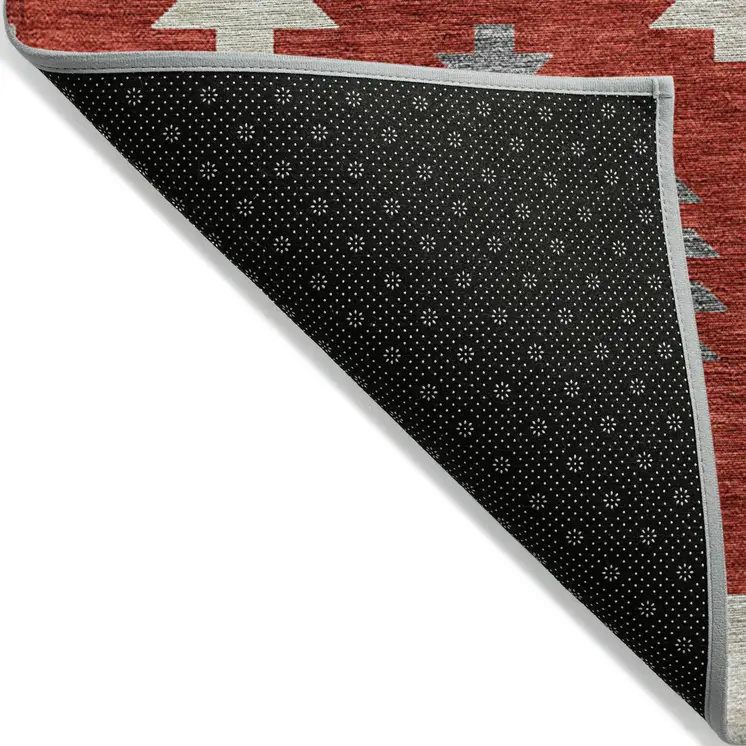3' X 5' Red Ivory And Salmon Southwestern Washable Indoor Outdoor Area Rug