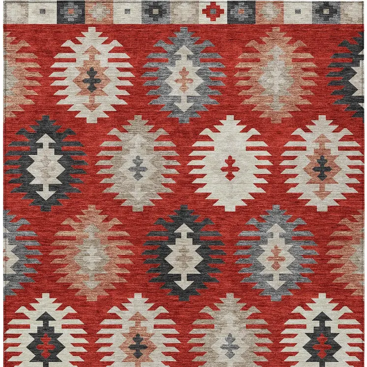 8' X 10' Red Ivory And Salmon Southwestern Washable Indoor Outdoor Area Rug