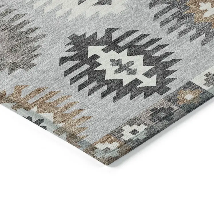 5' X 8' Silver Beige And Charcoal Southwestern Washable Indoor Outdoor Area Rug