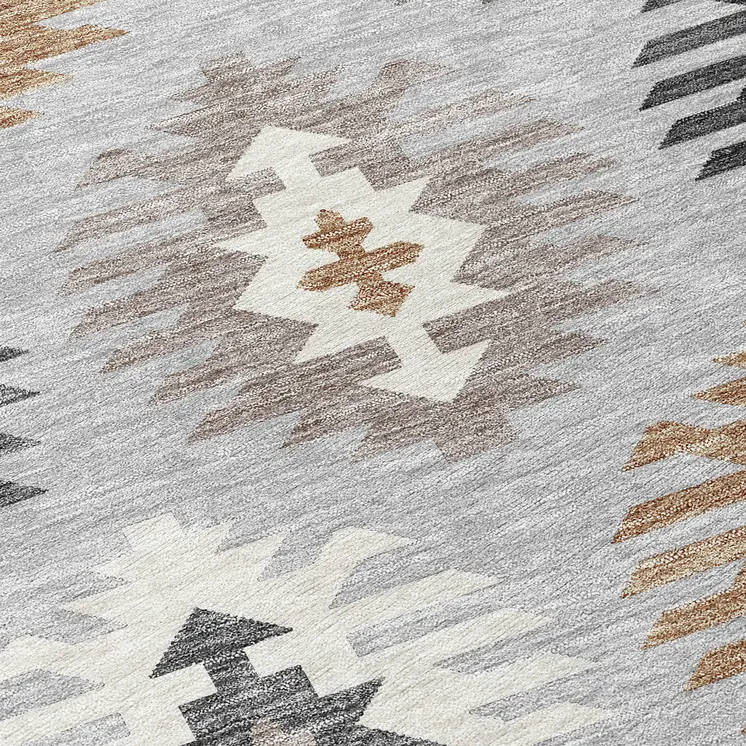 5' X 8' Silver Beige And Charcoal Southwestern Washable Indoor Outdoor Area Rug