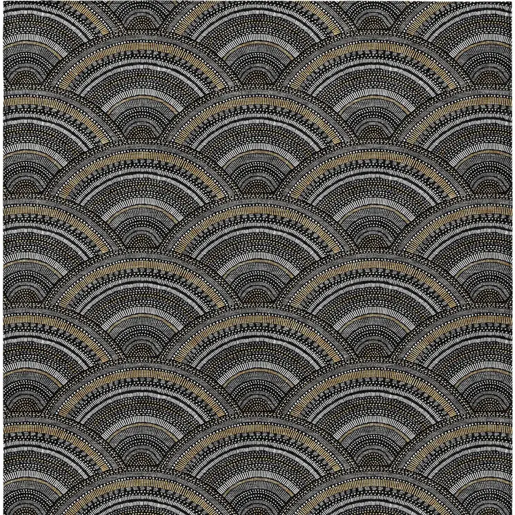 8' X 10' Black Ivory And Gold Geometric Washable Indoor Outdoor Area Rug