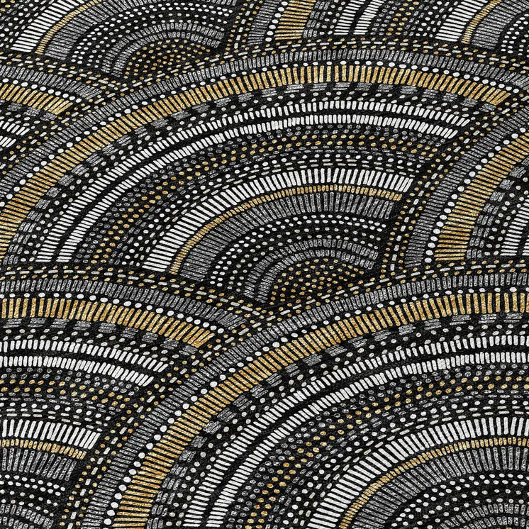 8' X 10' Black Ivory And Gold Geometric Washable Indoor Outdoor Area Rug