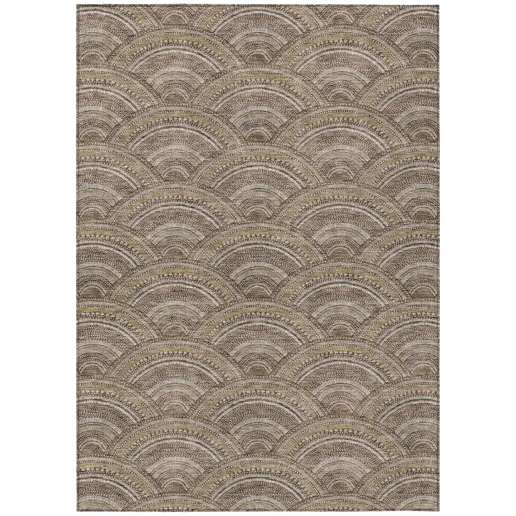 3' X 5' Brown Beige And Taupe Geometric Washable Indoor Outdoor Area Rug