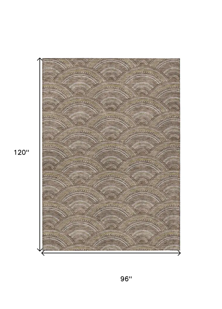 8' X 10' Brown Beige And Taupe Geometric Washable Indoor Outdoor Area Rug