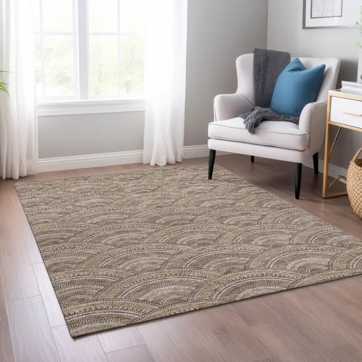8' X 10' Brown Beige And Taupe Geometric Washable Indoor Outdoor Area Rug