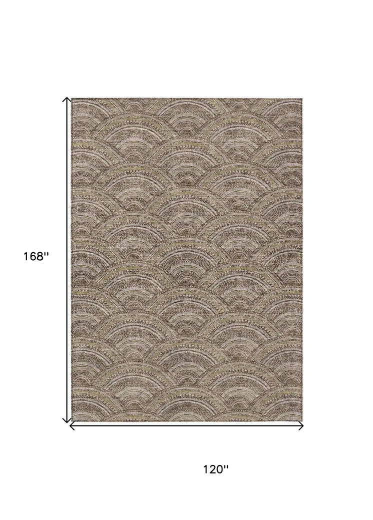 10' X 14' Brown Beige And Taupe Geometric Washable Indoor Outdoor Area Rug