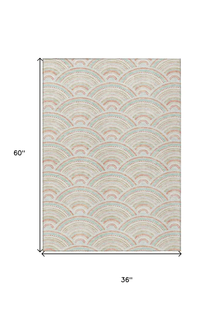 3' X 5' Linen Orange And Ivory Geometric Washable Indoor Outdoor Area Rug
