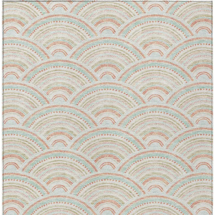 5' X 8' Linen Orange And Ivory Geometric Washable Indoor Outdoor Area Rug