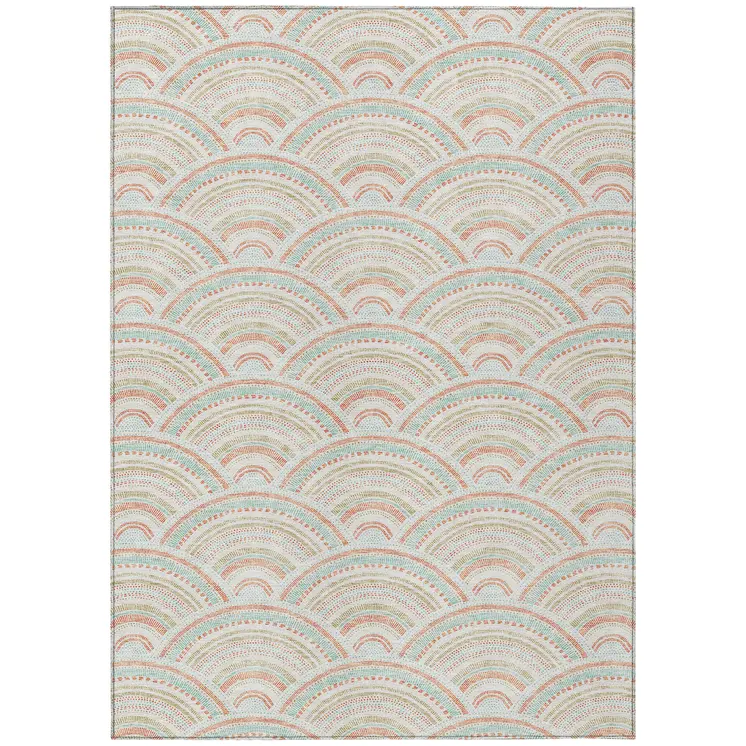 5' X 8' Linen Orange And Ivory Geometric Washable Indoor Outdoor Area Rug