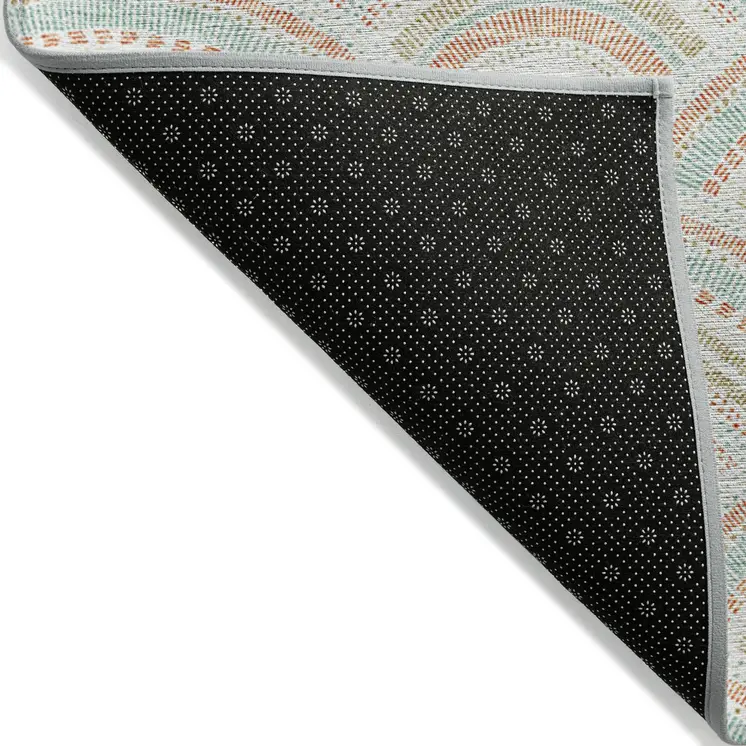 5' X 8' Linen Orange And Ivory Geometric Washable Indoor Outdoor Area Rug