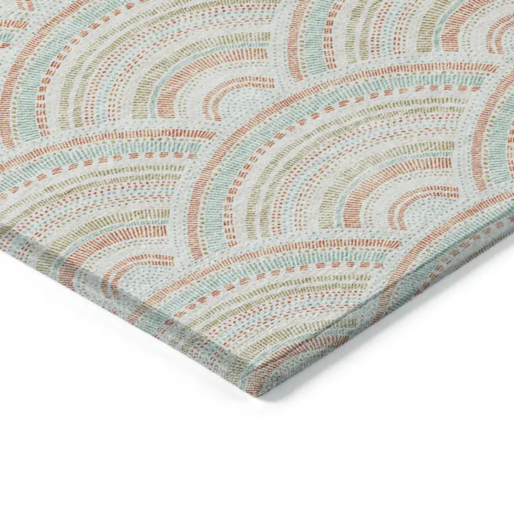 5' X 8' Linen Orange And Ivory Geometric Washable Indoor Outdoor Area Rug