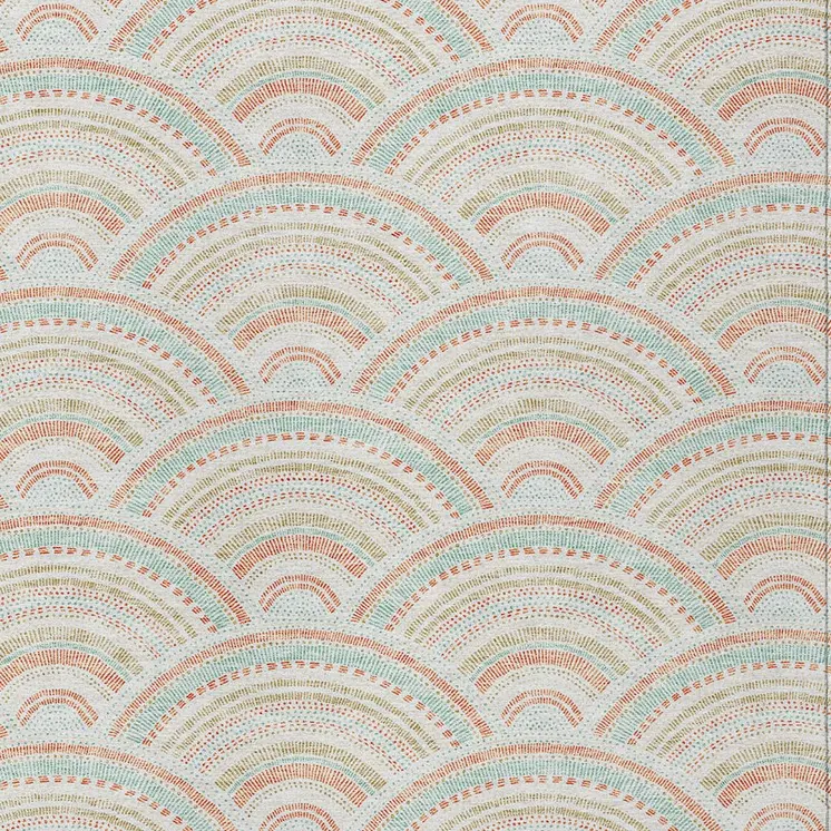 9' X 12' Linen Orange And Ivory Geometric Washable Indoor Outdoor Area Rug