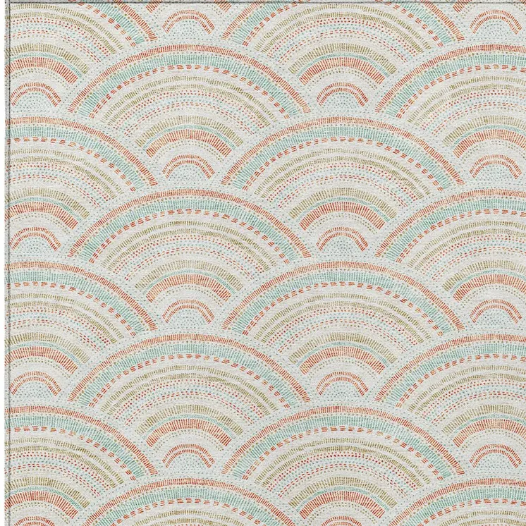 10' X 14' Linen Orange And Ivory Geometric Washable Indoor Outdoor Area Rug